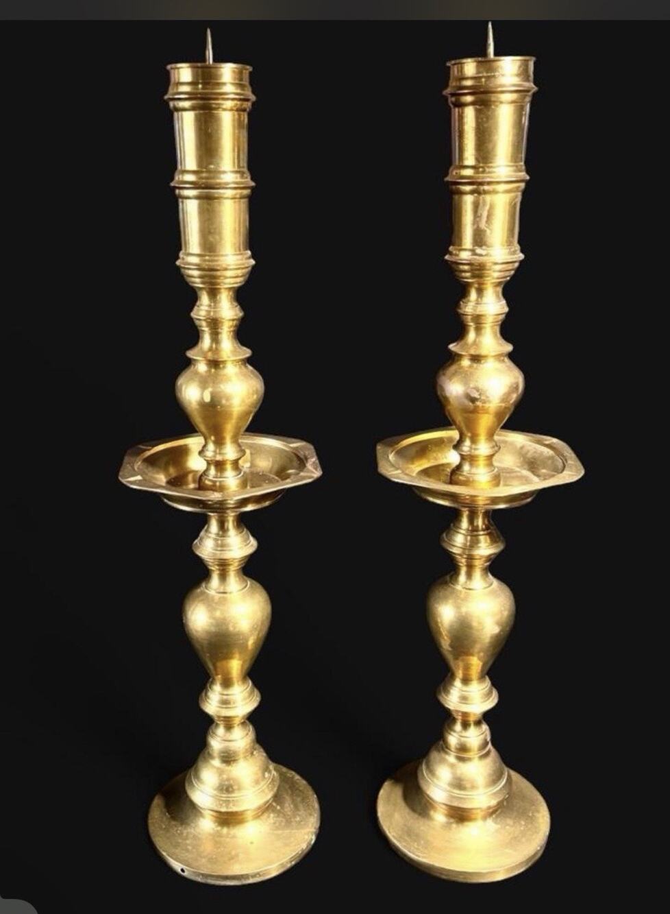 2 VINTAGE Brass Candlesticks Floor Standing Candle Holders Large 23” Tall